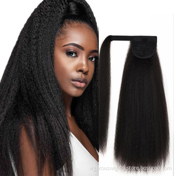 Vigorous Top Quality Cheap Price Long Yaki Straight Wave Magic Paste With Clip Drawstring Synthetic Ponytail Hair Extension